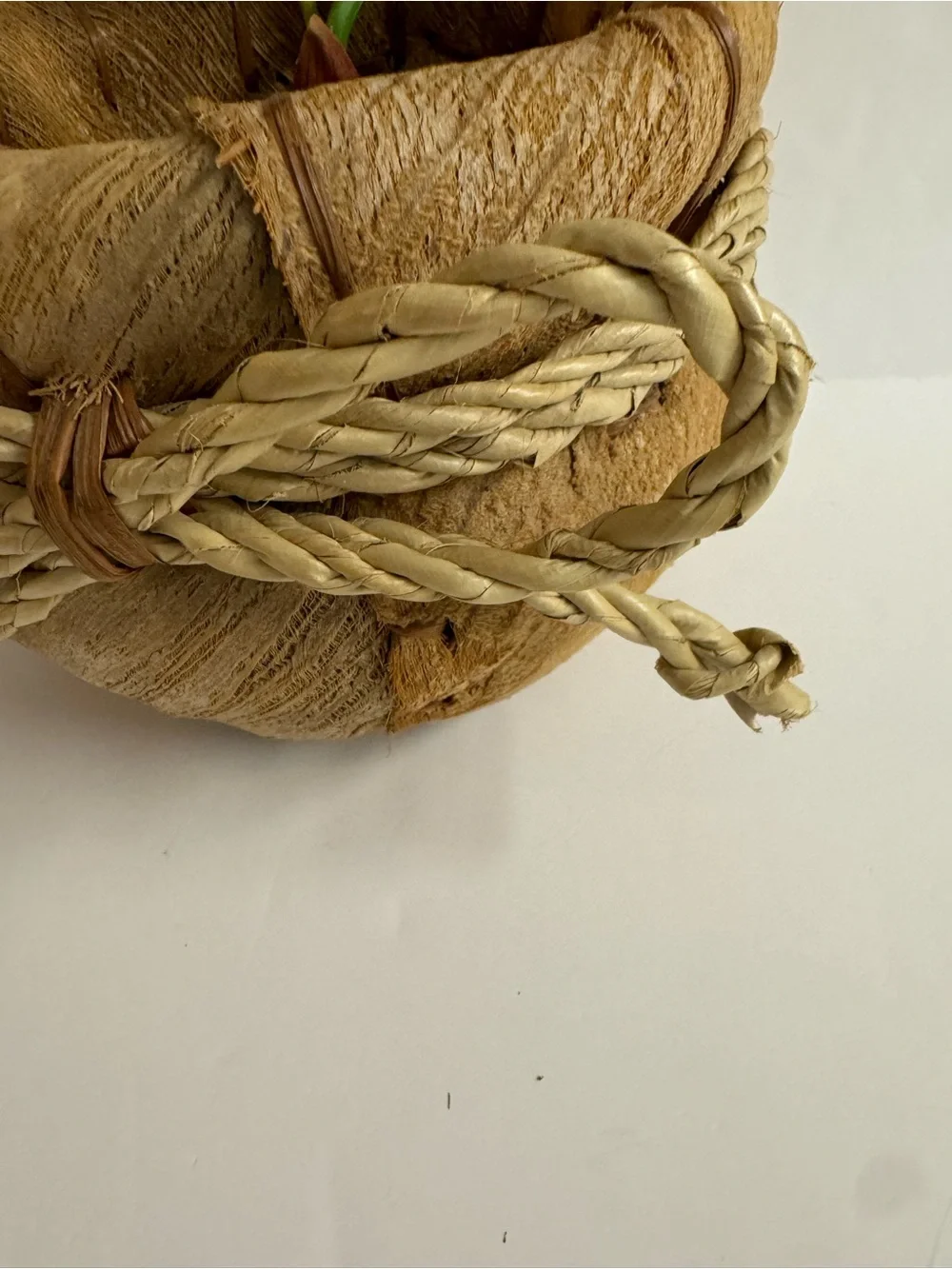 Vintage Rustic Primitive Handcrafted Natural Fiber Plant Basket - Tan